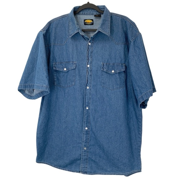Sandy River Jeans Co. Chambray Shirt Mens 2XL Tall Blue Pearl Snap Buttons Vtg - Picture 1 of 8